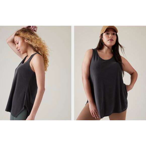 Athleta Relaxed Ribbed Tank Top Sleeveless Black/Charcoal Gray 2X - Picture 3 of 12